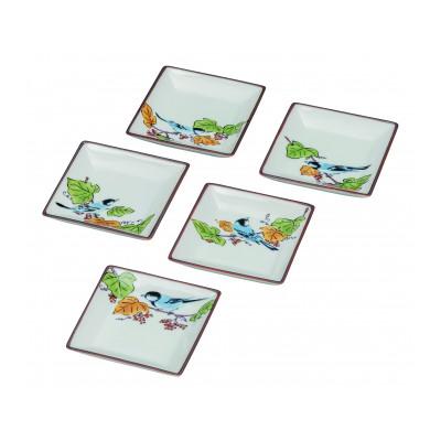 ふるさと納税 能美市 九谷焼 3号皿揃・ぶどうに鳥(5枚セット)