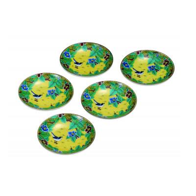 ふるさと納税 能美市 九谷焼 3.2号皿揃・吉田屋椿に鳥(5枚セット)