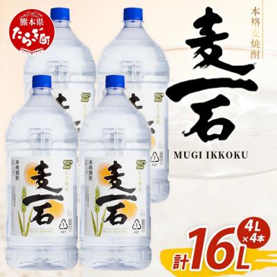 ふるさと納税 多良木町 メガボトル4L×4本! 純 麦焼酎[麦一石]4L エコペット 25度 計16L(多良木町)