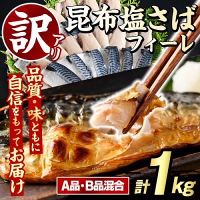 ふるさと納税 阿久根市 訳あり!昆布塩さばフィーレ A品B品混合 約1kg[グローバルフーズ]akn061-23