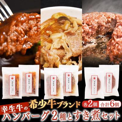 ふるさと納税 寒河江市 幸せを運ぶ牛[幸生牛]希少牛 ハンバーグ 2種とすき煮セット 合計6個(各種2個ずつ)