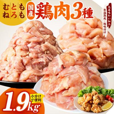 ふるさと納税 泉佐野市 国産鶏モモ・鶏とろ(肩肉)・鶏むね 3種セット 合計1.9kg 氷温熟成×極味付け