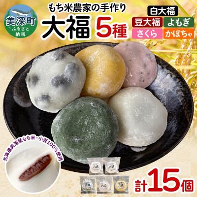 ふるさと納税 美深町 もち米農家の大福 5種 計15個セット (白大福・豆・よもぎ・さくら・かぼちゃ)