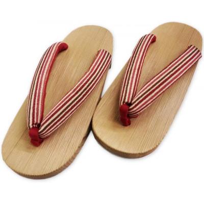 ふるさと納税 木曽町 木曽ねずこ下駄 縞柄小豆鼻緒 女性用 並寸