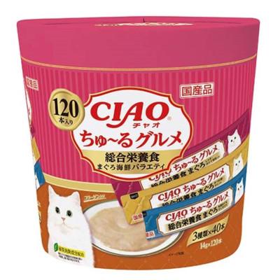 ふるさと納税 静岡市 いなば 猫・CIAOちゅ〜るグルメ 総合栄養食 まぐろ海鮮バラエティ (14g×120本)×4箱