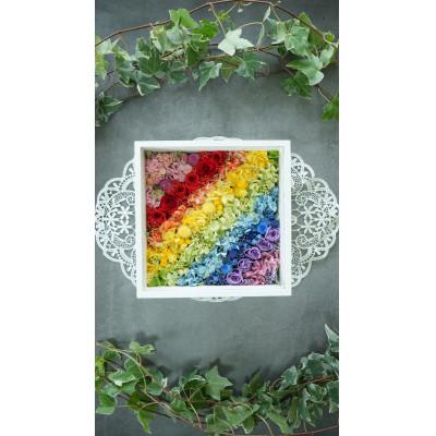 ふるさと納税 吹田市 プリザーブドフラワー 虹色のフレームアレンジメント