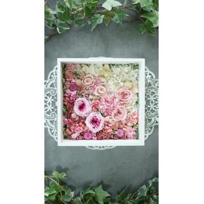 ふるさと納税 吹田市 プリザーブドフラワー 白とピンクのグラデーションフレームアレンジメント