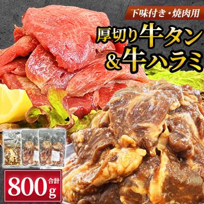 ふるさと納税 水巻町 [福岡県水巻町よりお届け]厚切牛タン250g×2&amp;味付き牛ハラミ300g×1セット 下味付き 焼肉用