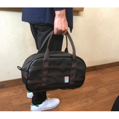 ふるさと納税 諏訪市 【SUWAプレミアム】ボストンバック　ブラック(M)(パイピングカラー:こげ茶)の画像