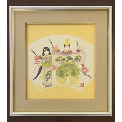 ふるさと納税 高石市 日本画直筆色紙[お雛様] 額サイズ約35.5cm×38.5cm