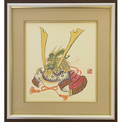 ふるさと納税 高石市 日本画直筆色紙[兜] 額サイズ約35.5cm×38.5cm