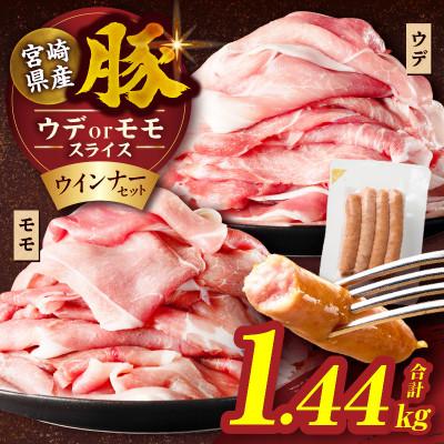 ふるさと納税 都農町 訳あり!宮崎県産豚スライス ウデorモモ&amp;粗挽きウインナー計1.44kg T030-2055 都農町