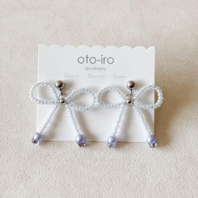 ふるさと納税 長岡京市 きゅっと結んだビーズリボンのピアス[ribbon/みずいろ]