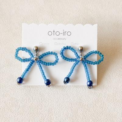 ふるさと納税 長岡京市 きゅっと結んだビーズリボンのピアス[ribbon/クリアブルー]