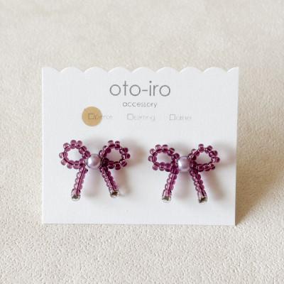 ふるさと納税 長岡京市 きゅっと結んだ小さなビーズリボンのピアス[mini ribbon/パープル]