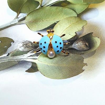 ふるさと納税 伊勢市 真珠ピンクブローチ・てんとう虫(水色)(淡水本真珠・ボタン)　2111_3