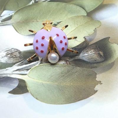 ふるさと納税 伊勢市 真珠ピンクブローチ・てんとう虫(紫)(淡水本真珠・ボタン)　2112_3