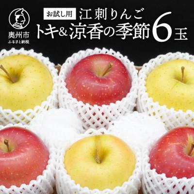 ふるさと納税 奥州市 [お試し用]江刺りんご「トキ&amp;涼香の季節」6玉(各3玉)[冷蔵][AQ093]