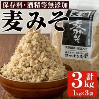 ふるさと納税 日置市 麦みそ(1kg×3袋) 国産 保存料・酒精等無添加 調味料 麹[はつゆき屋]No.335-01