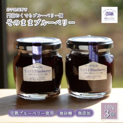 ふるさと納税 遠野市 濃縮ジャムタイプ「そのままブルーベリー」100g×3本 門前おくでらブルーベリー園