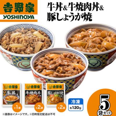 ふるさと納税 十日町市 吉野家 牛丼&amp;牛焼肉丼&amp;豚しょうが焼 5袋セット(冷凍)レトルト 非常食