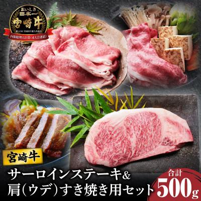 ふるさと納税 都農町 宮崎牛サーロインステーキ&amp;肩(ウデ)すき焼き用セット合計500g[T009-0035]