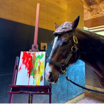 ふるさと納税 平取町 [競馬グッズ][ワンダーアキュート画伯]作 絵画Tシャツ[L]