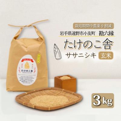 ふるさと納税 遠野市 令和7年産 ササニシキ 玄米 3kg 岩手県遠野市 勘六縁「たけのこ舎」栽培期間中農薬9割減