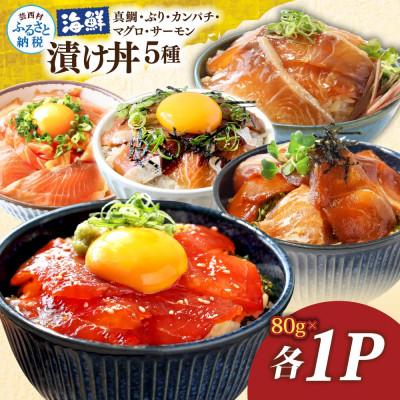 ふるさと納税 芸西村 海鮮漬け丼5種(真鯛・ブリ・カンパチ・マグロ・サーモン)1食80g×各1パック