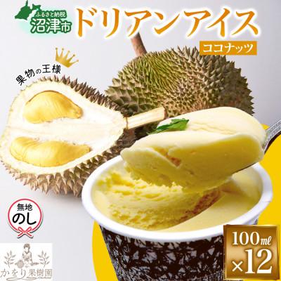 ふるさと納税 沼津市 無地熨斗ドリアン ココナッツ アイスクリーム 12個 セット かをり果樹園 静岡県 沼津市