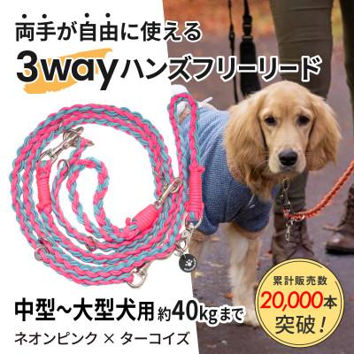ふるさと納税 掛川市 [犬用]3WAYハンズフリーリード(中型〜大型犬用)ネオンピンク×ターコイズ[ゴールデンママ]