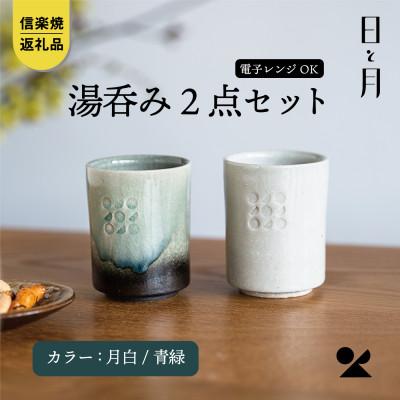 ふるさと納税 甲賀市 [信楽焼・明山]日と月 湯呑み(月白/青緑 2客セット)ht-3436