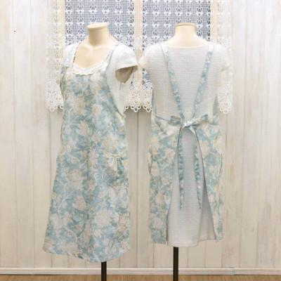 ふるさと納税 直方市 華やぐジャカード織ターコイズ撥水加工エプロン
