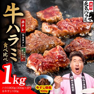 ふるさと納税 泉佐野市 [3種食べ比べ]牛ハラミ 総量 1kg(ハラミ 300g×3P&amp;牛すじ 100g) 小分け