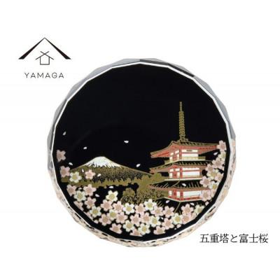 ふるさと納税 海南市 紀州漆器 ぬりもん de Verre クリスタル ペーパーウェイト 蒔絵 五重塔と富士桜