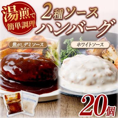ふるさと納税 春日市 訳あり・簡易包装 2種のソースが自慢のハンバーグ 焦がしデミソース・ホワイトソース 計20個 春日市