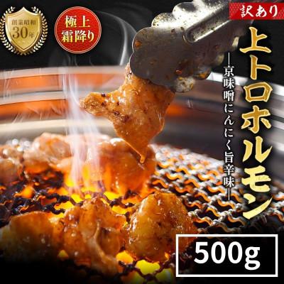 ふるさと納税 舞鶴市 [訳あり] 国産 霜降り 上トロホルモン500g 京味噌にんにく旨辛味