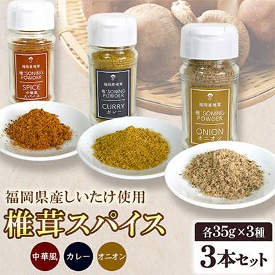 ふるさと納税 桂川町 福岡県桂川町産 椎茸スパイス3本セット(カレー/中華/オニオン)各35g(桂川町)