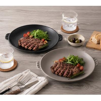 ふるさと納税 土岐市 耐熱食器 両手付陶板(小)ブラック×グレー