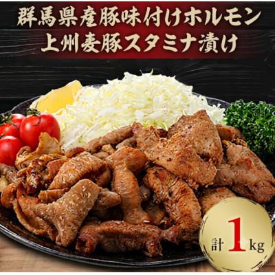 ふるさと納税 吉岡町 上州麦豚スタミナ漬け・群馬県産豚味付けホルモン計1kg(500g×各1パック)