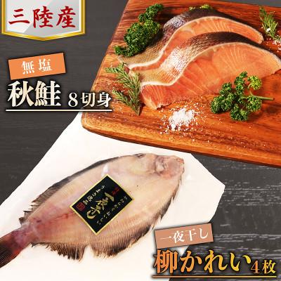 ふるさと納税 大船渡市 秋鮭(無塩)8切れ・柳カレイ一夜干し4枚 [maruwa14_1]