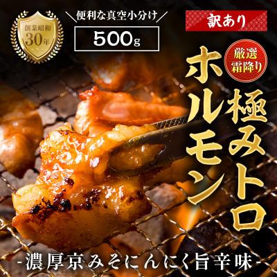 ふるさと納税 舞鶴市 [訳あり]国産 極トロホルモン 霜降り 500g 京味噌にんにく旨辛味