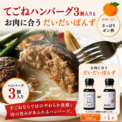 ふるさと納税 みやま市 [冷凍惣菜]KUROKIの生ハンバーグ 3個・だいだいぽんず1本セット