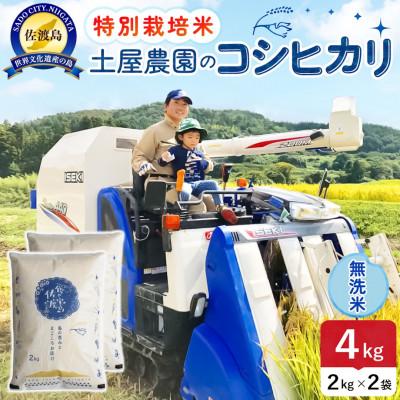 ふるさと納税 佐渡市 [新米予約]令和8年産 佐渡島産コシヒカリ 無洗米4Kg(2Kg×2袋) 土屋農園 特別栽培米
