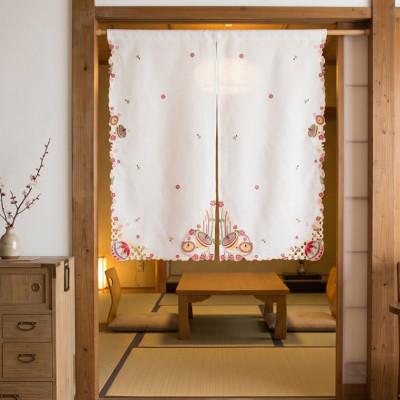 ふるさと納税 直方市 迎春を彩る和モチーフ刺繍のれん85x90cm 美しいお正月インテリア