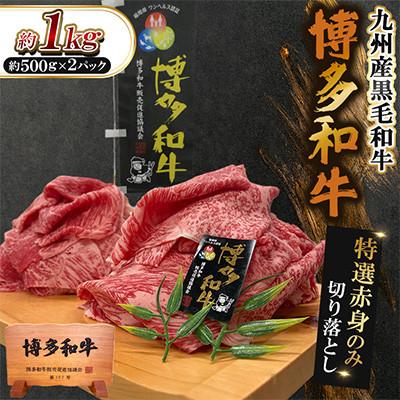 ふるさと納税 遠賀町 九州産黒毛和牛[博多和牛]特選赤身のみ 切り落とし 計約1kg(約500g×2パック)(遠賀町)