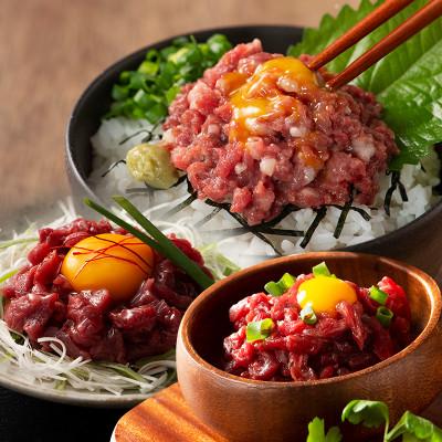 ふるさと納税 上天草市 [熊本特産]馬刺しユッケ2種とネギトロの食べ比べセット(ふじ馬刺し・国産馬刺し)(上天草市)