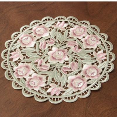 ふるさと納税 直方市 立体感のある全面刺繍カットワークドイリー(花瓶敷き) アルテローザ 直径20cm カラー