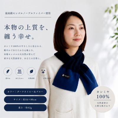 ふるさと納税 泉佐野市 100%ピュアカシミヤ・男女兼用マフラー ダークネイビー&amp;ブルー