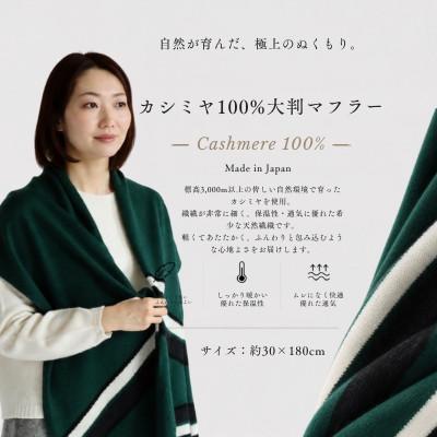 ふるさと納税 泉佐野市 100%カシミヤ・マフラー 緑インターシャ